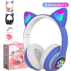 Casque stéréo Bluetooth sans fil électroluminescents avec support carte TF