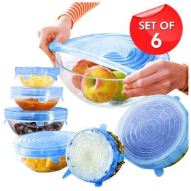 6 couvercles en silicone, extensibles, réutilisables, hermétiques, pour conservation des aliments