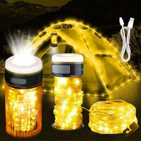Lampe de Camping avec Guirlande LED 15m – Ambiance & Éclairage en Plein Air – مصباح تخييم محمول وقابل للشحن