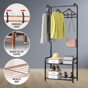 Organisateur Complet – Porte-Manteau en Métal avec Étagère à Chaussures et Cintres – علاقة ملابس ومنظم أحذية 2في1