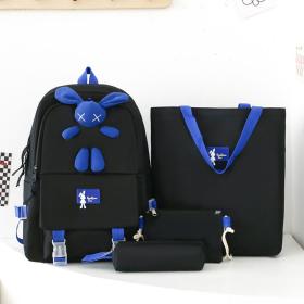 🎒 Ensemble Scolaire Kawaii 4 Pièces – Lapin Noir Élégant pour Adolescents !– محفظة 4 قطع كاواي أسود