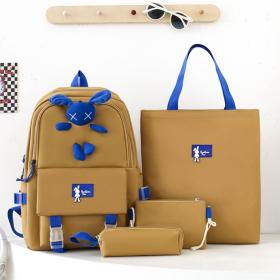 🎒 Ensemble de Sacs Scolaires 4en1 Kawaii – Design Lapin & Marron Tendance !– محفظة 4 قطع كاواي بني