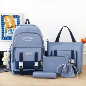 Ensemble de sacs d’école Kawai pour adolescents 5Pcs YISIYUAN Bleu – محفظة 5 قطع كاواي أزرق
