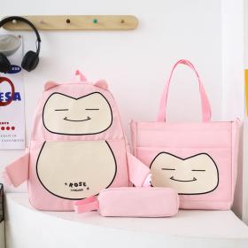 Ensemble de Sacs Snorlax 3Pcs Design Kawaii Rose- حقيبة مدرسية 3 قطع لون وردي