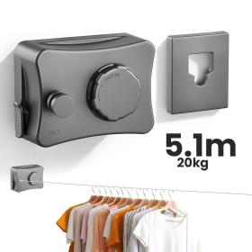 Corde à Linge Rétractable 5.1m en Acier Inoxydable Capacité 20KG – حبل غسيل قابل للسحب