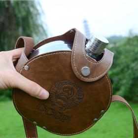 Flasque Métallique Portable 1200ml en Acier Inoxydable 18/8 avec Étui en Cuir pour Activités Extérieures