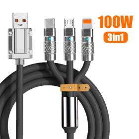 Câble de charge Rapide 3en1 Câble USB de 1.2 m avec 3 connecteurs 100W – كابل شحن سريع