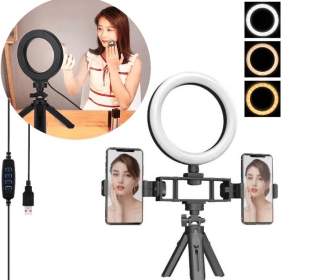 Anneau Selfie LED 20 cm avec 2 Supports Smartphone et 3 Modes d’éclairage