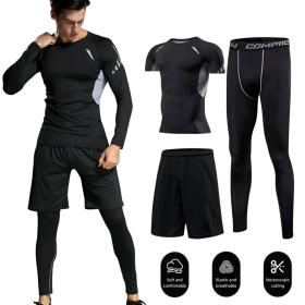 Ensemble de Compression pour Hommes de Sport 3 pièces Top et jambières