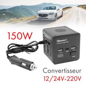 Convertisseur de tension en voiture avec surveillance de puissance 150 watts, 12 volts