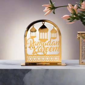 Ornements en acrylique Ramadan Kareem, lanterne étoile de lune dorée, décorations pour la maison 