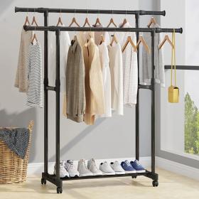 Penderie Mobile Double Barres Extensible Hauteur réglable avec 4 Roulettes  V6