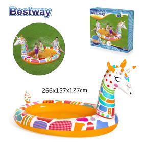Piscine Rond Gonflable Giiiiraffe Pour Enfants Avec Arroseur 266x157x127cm Bestway 53089
